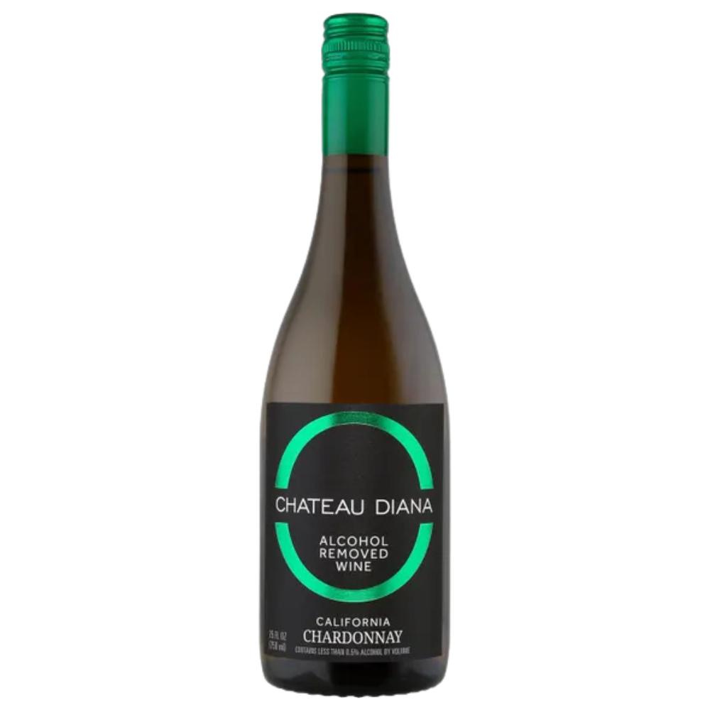 Bottle of Chateau Diana alcohol removed wine on a white background