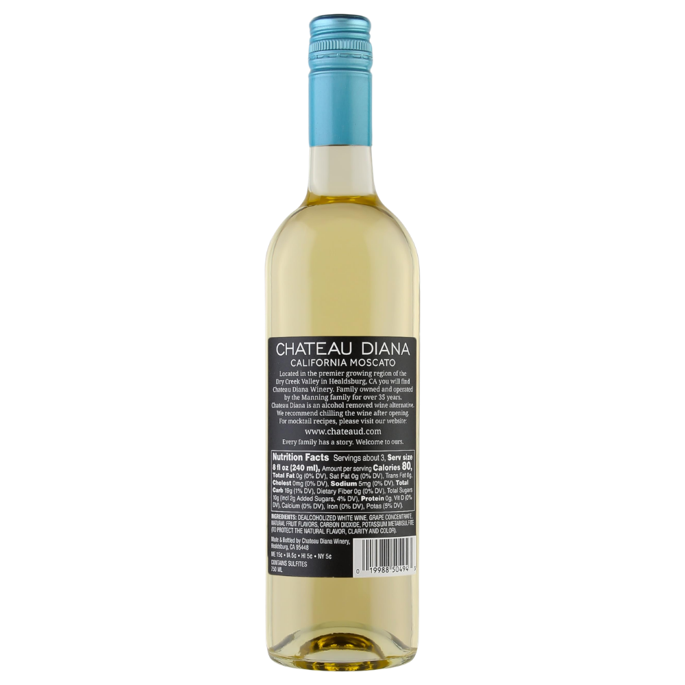 Wine bottle with blue cap and visible label on a white background