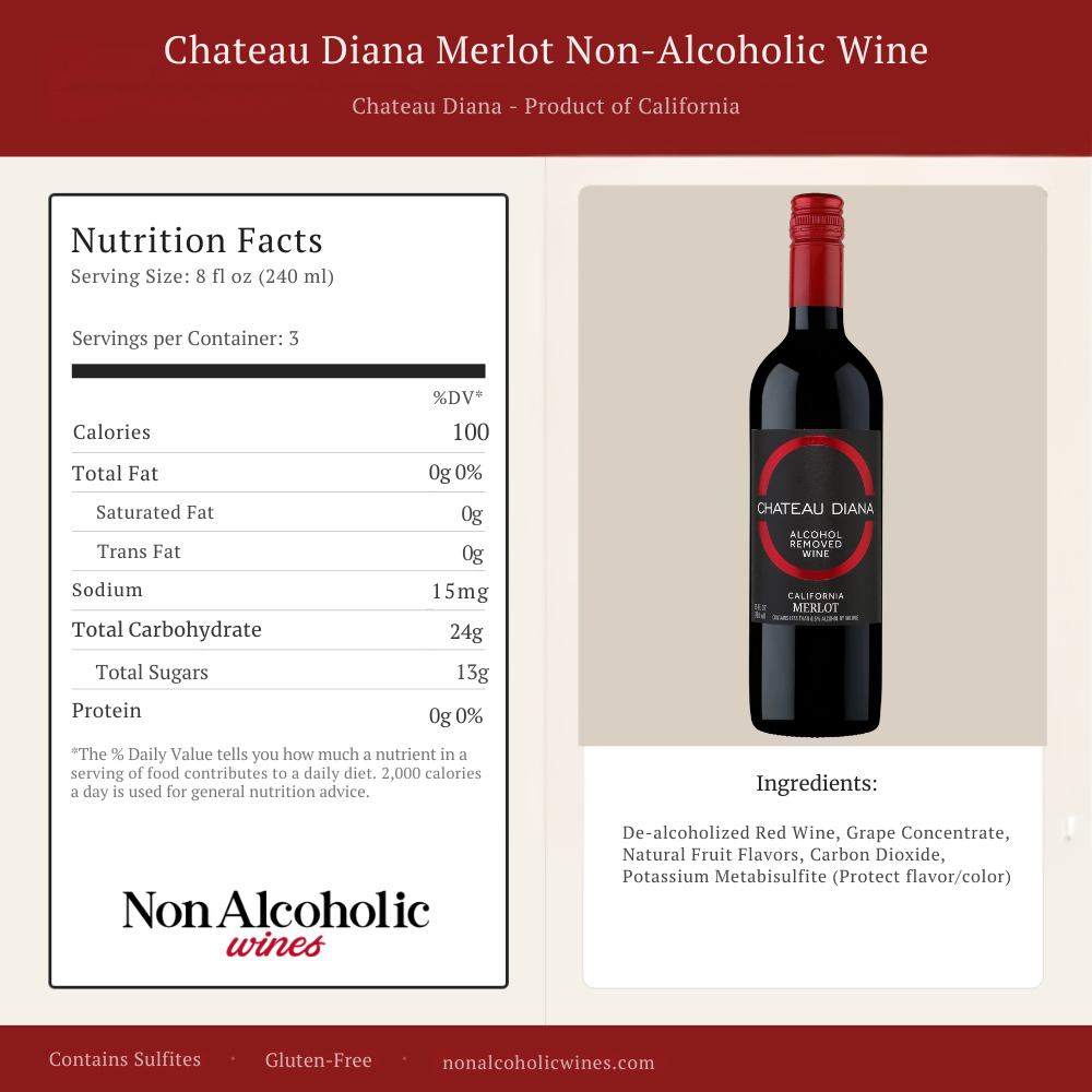 Chateau Diana Merlot Non-Alcoholic Wine with nutrition facts and product details.