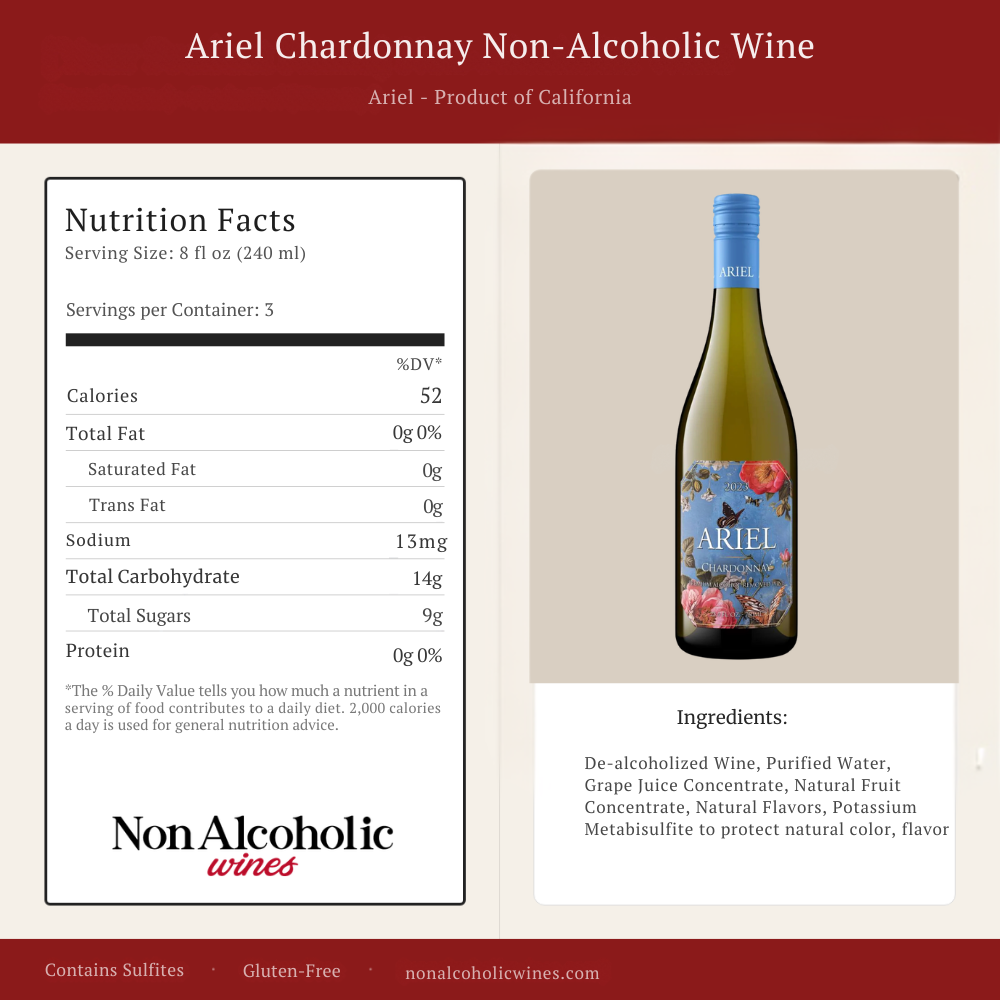 Ariel Chardonnay Non-Alcoholic Wine Nutritional Label