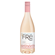 Bottle of FRE Rosé alcohol-free wine on a white background