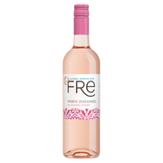 Bottle of FRE White Zinfandel wine on a white background