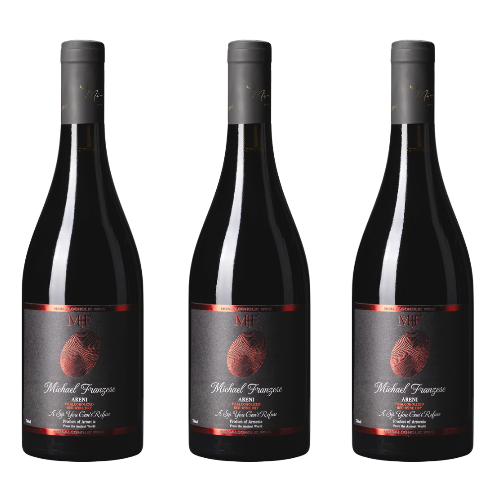 Three bottles of Michael François Red 2015 red wine from the brand VHF, arranged side by side on a plain white background.