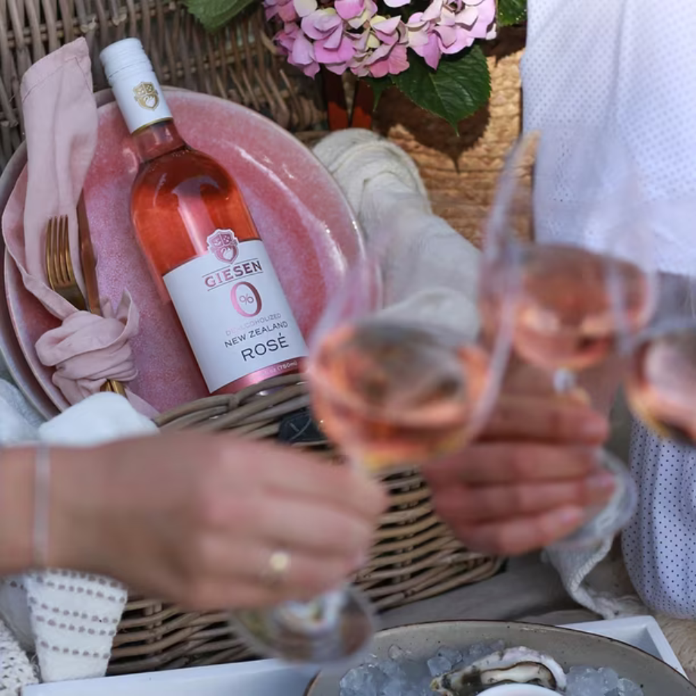 Giesen rose in a basket and poured in a glass