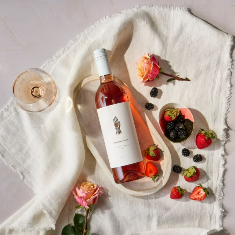 Hand on heart rose with fruits