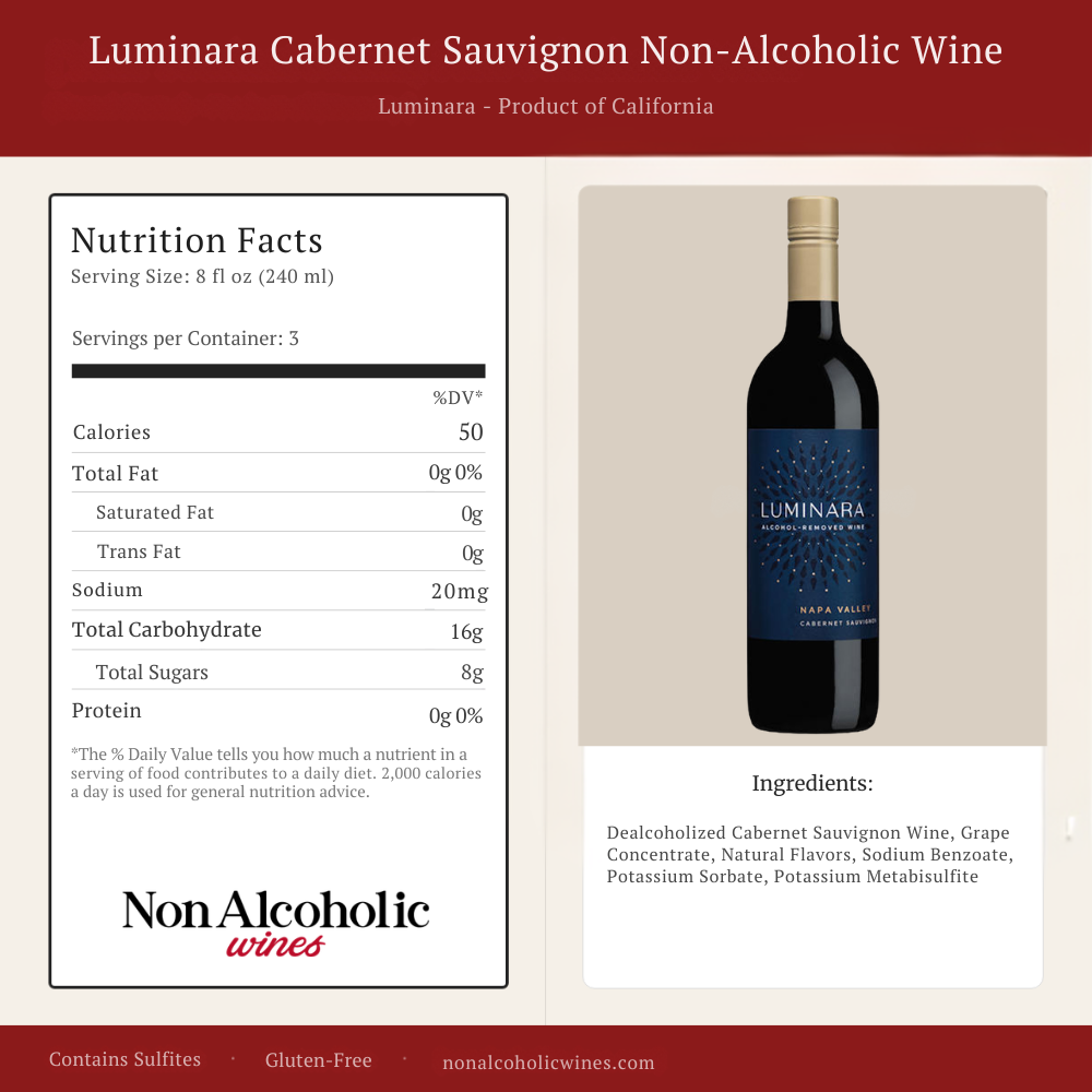 Luminara Cabernet Sauvignon Nutrional Facts, calories beige background